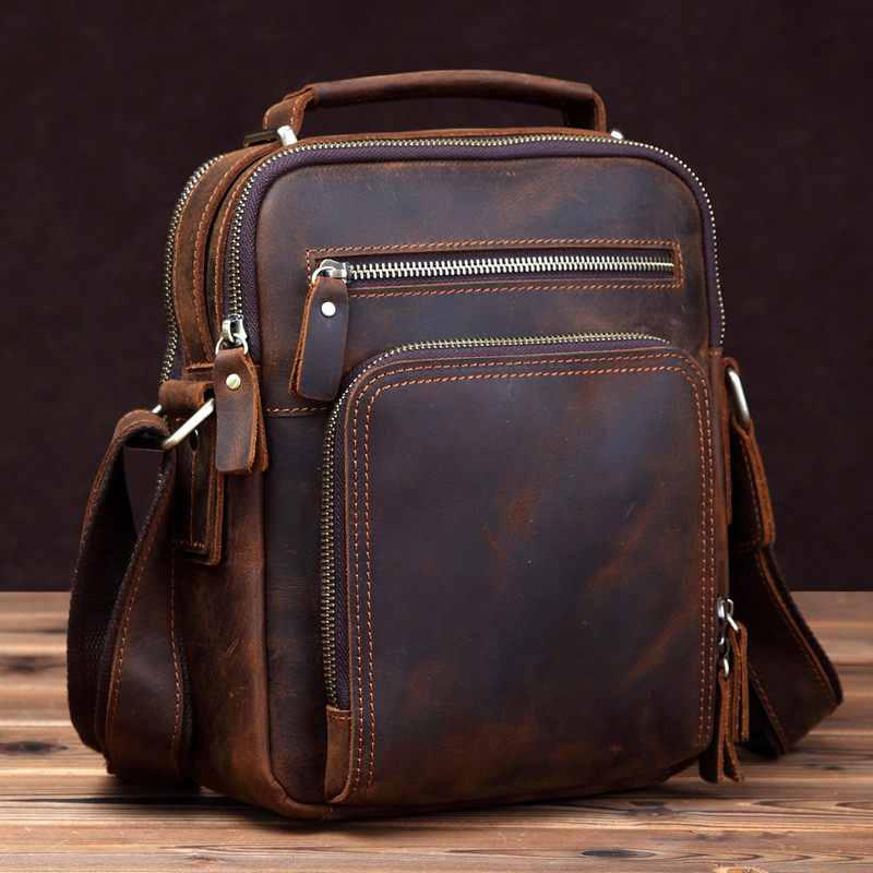 Crazy Horse Leather Shoulder Messenger Bag Cowhide Handbag Do Old Men's Bag Retro Genuine Leather Casual Business Backpack Trendy Bag