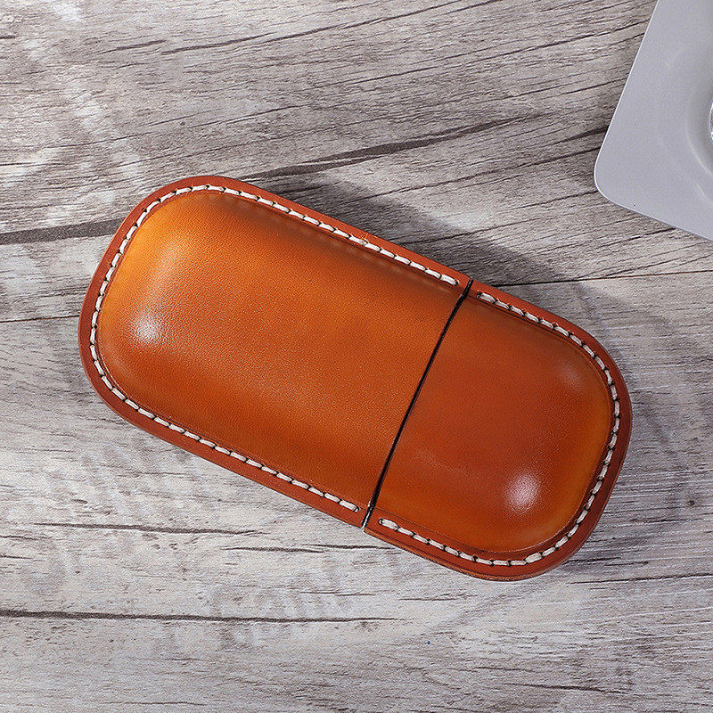 Handmade Vegetable Tanned Leather Glasses Case Simple New Retro Leather Capsule Portable Leather Storage Box Glasses Bag