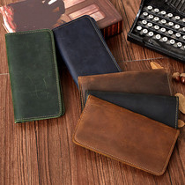 Crazy Horse Leather Business Mens Wallet Retro Multi-card Clutch Leather Casual Long Mens Hand Grab Wallet Leather