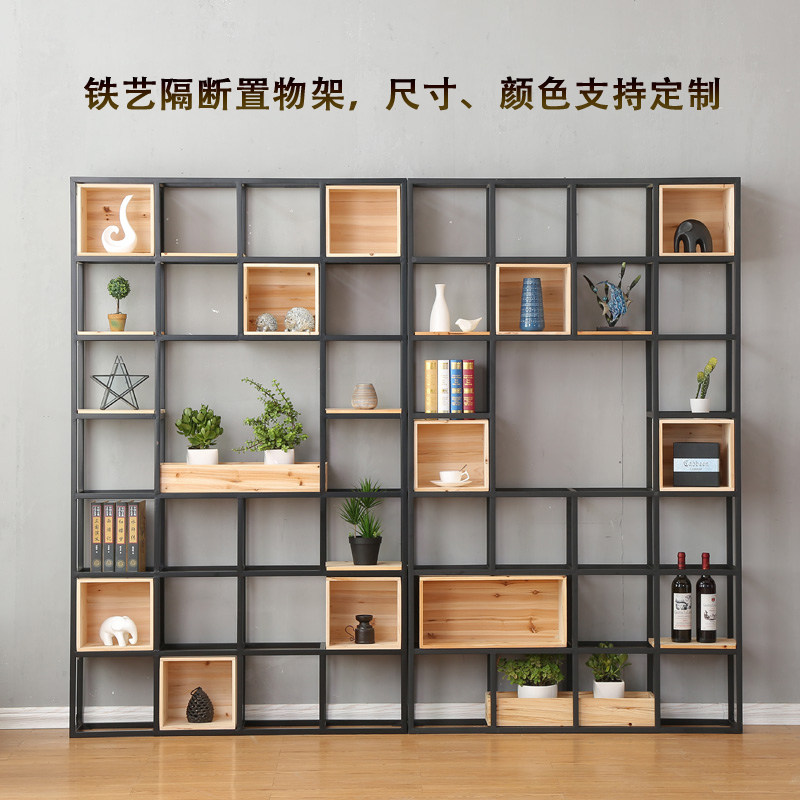 Iron shelf floor partition screen American loft industrial living room office multi-storey display book shelf