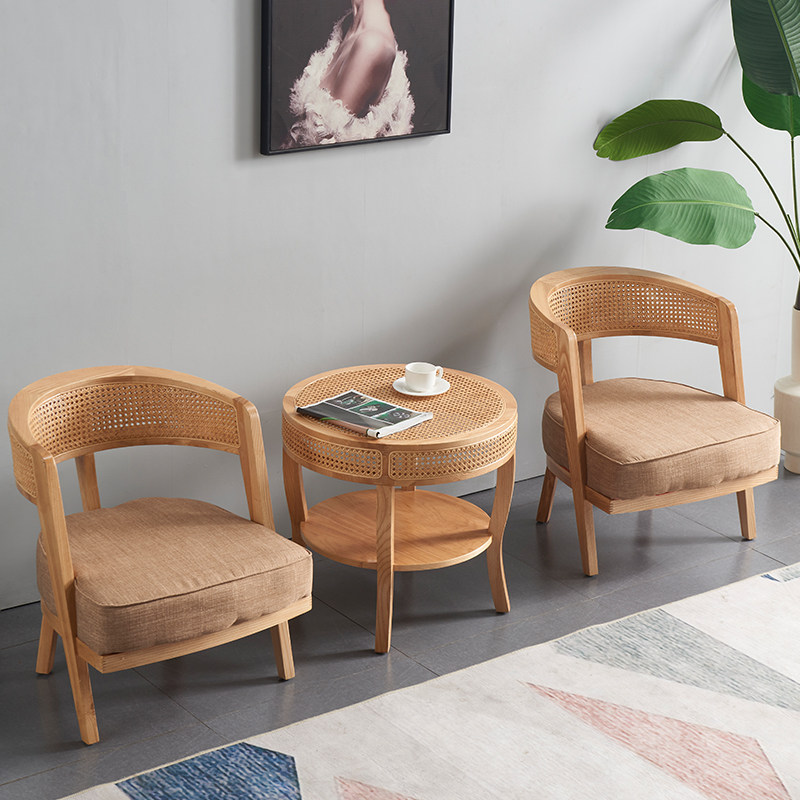 Buy Nordic solid wood single rattan chair balcony table and chair ...