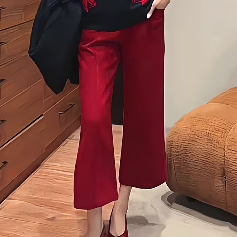 Red Stylish Flared Pants for Women, Summer Thin Loose Fit, Slimming Plus Size Cropped Casual Straight Wide-Leg Pants Red Stylish Flared Pants for Women, Summer Thin Loose Fit, Slimming Plus Size Cropped Casual Straight Wide-Leg Pants