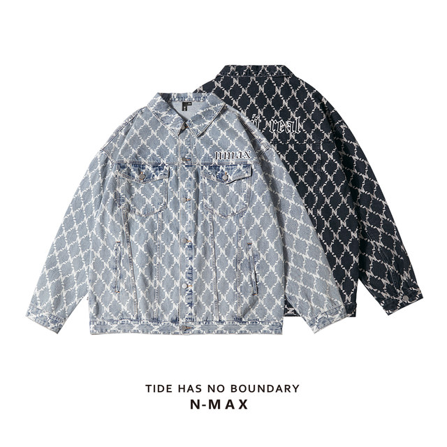 NMAX plus size ແຟຊັ່ນຜູ້ຊາຍຍີ່ຫໍ້ spring all-over printed couple coat fat loose plus high street denim jacket