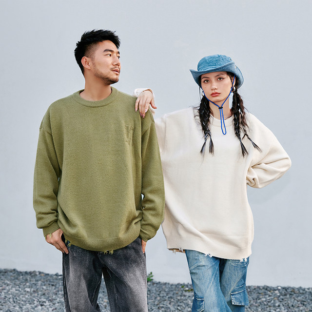 NMAX plus size ຜູ້ຊາຍ trendy brand high street sweater spring spring new ripped hole couple sweater plus fat oversize sweater