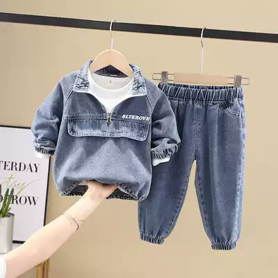 Korean boys spring suit 2021 New handsome red children's denim clothes fashionable baby spring and autumn