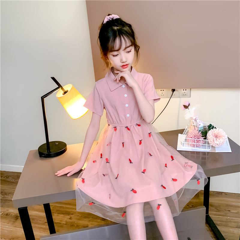 High - end girls short - sleeved dress summer dress 2023 new big boy in summer dress girl princess dress