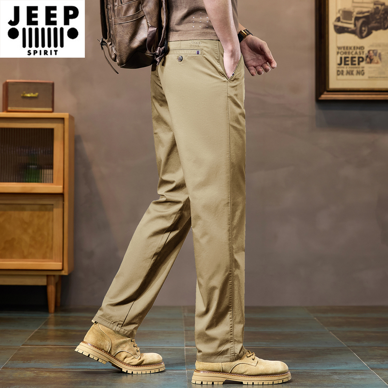 Jeep Non-Stick High-End Casual Pants for Men, Summer Thin Style 2026, Loose Straight-Leg Business Trousers, Large Size