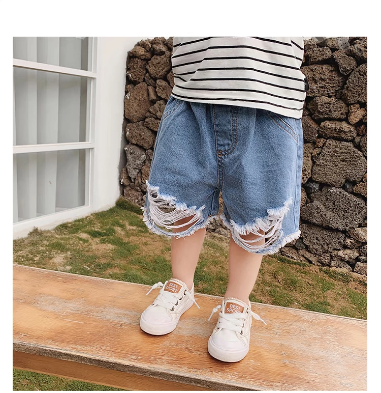Quần áo trẻ em Tinky denim denim quần lửng lỗ lớn mùa hè 2019 quần trẻ em mới giản dị trong quần trẻ em - Quần