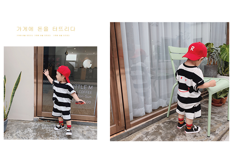 Quần áo bé trai Tinky phù hợp với mùa hè 2019 mẫu thời trang sọc ngắn tay áo thun quần bé hai dây nhỏ - Phù hợp với trẻ em quần áo trẻ em mùa thu đông