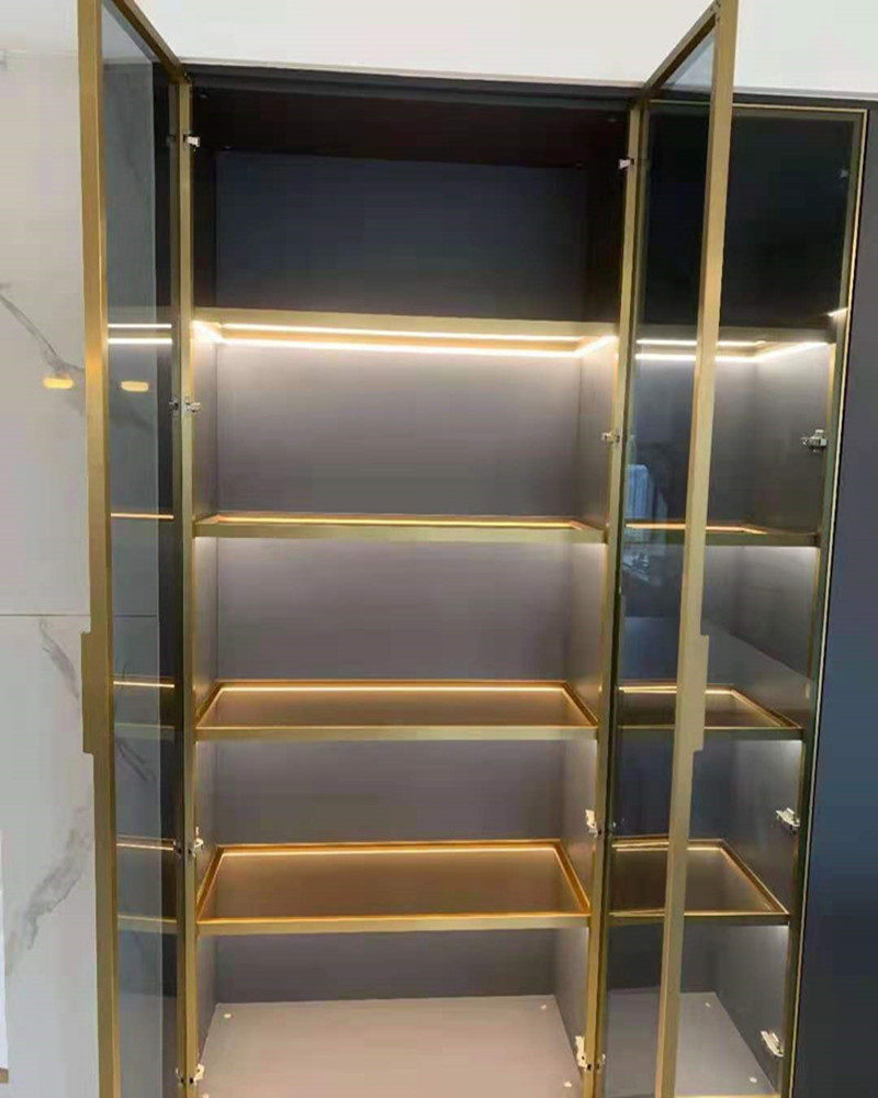 Wine Cabinet Glass Door Black Aluminum Alloy With Lamp Glass Wine Cabinet Laminate Lamp Extremely Simple Glass Frame Inductive Bulkhead Lamp-Taobao