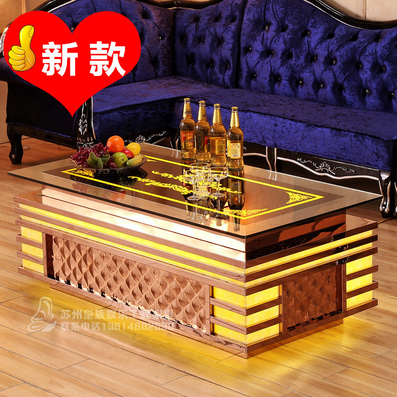 ktv luminous tea table clubhouse tempered glass tea table night box stainless steel mass seller table