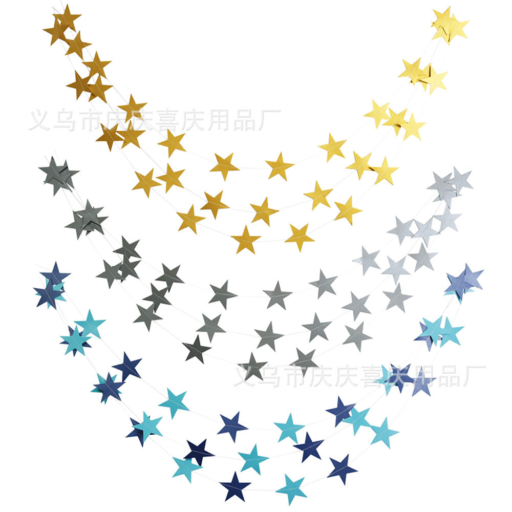 4 meters gold, silver and blue powder five-pointed star pull flower pull flag pendant party decoration supplies star pull flower paper pendant