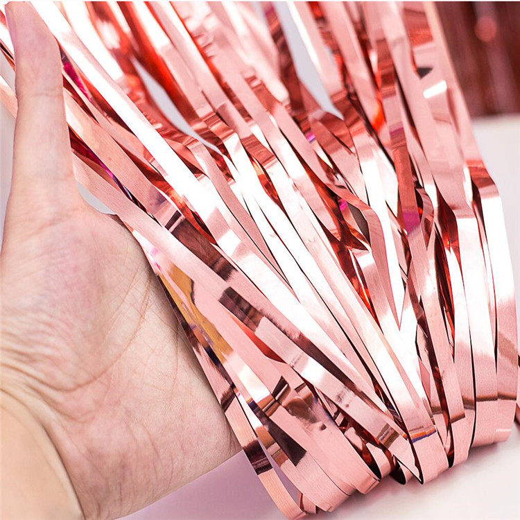 Rose gold light blue light pink rain silk curtain decoration birthday party background wall color strip wedding ribbon