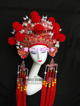 Red bridal headdress Phoenix crown Xia cape stage catwalk Chinese wedding studio photography Pompom Phoenix crown