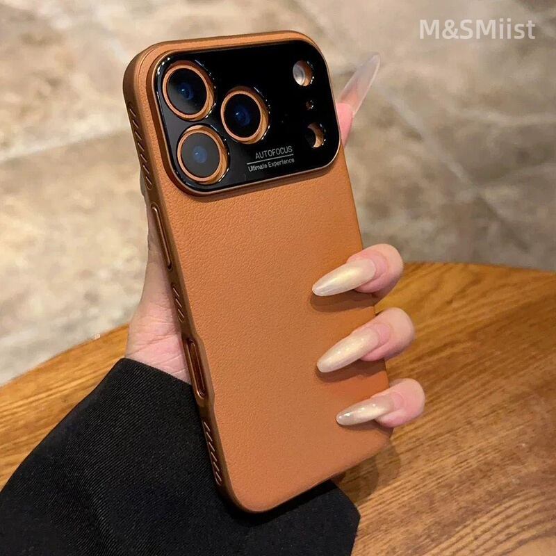 British Genuine Leather Case Suitable for Apple 17 Pro Max, New iPhone 17 Magnetic Large Window Litchi Pattern 17 Pro Protective Case, 6 Pro Protective Case, 15 Anti-Drop, 14 Pm Full Coverage with Heat Dissipation