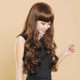 Korean lady's wig with long curly hair and oblique bangs, big waves, fluffy, realistic waves, natural curls, full headgear