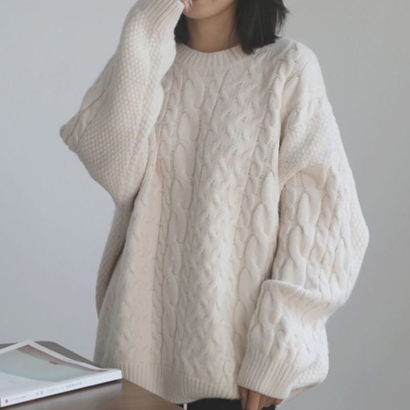 Japanese-Style Twisted Sweater for Women, Retro Lazy Style, Korean Version, New Thickened Loose Fit, Autumn and Winter Gentle Knit Top