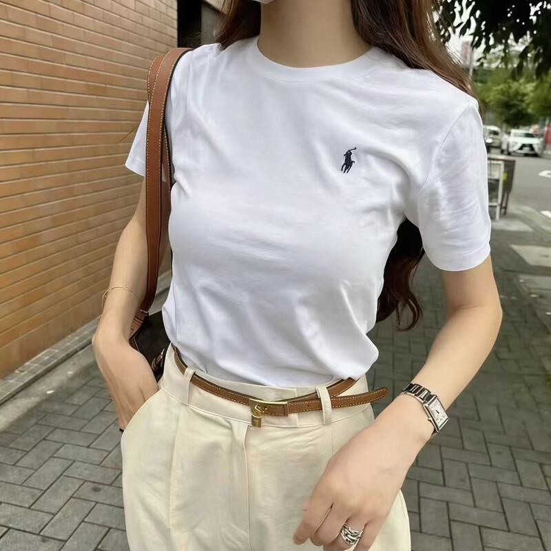 [Special Offer] Ralph Lauren Women's Crew Neck Short Sleeve Pony Logo Pure Cotton Casual Short Sleeve T-Shirt