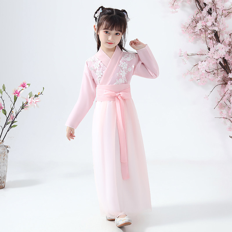 Girls Hanfu Kimono dress Super Fairy Spring and Autumn children's costume Fairy elegant Cherry Blossom Chinese style Tang dress Girl dress