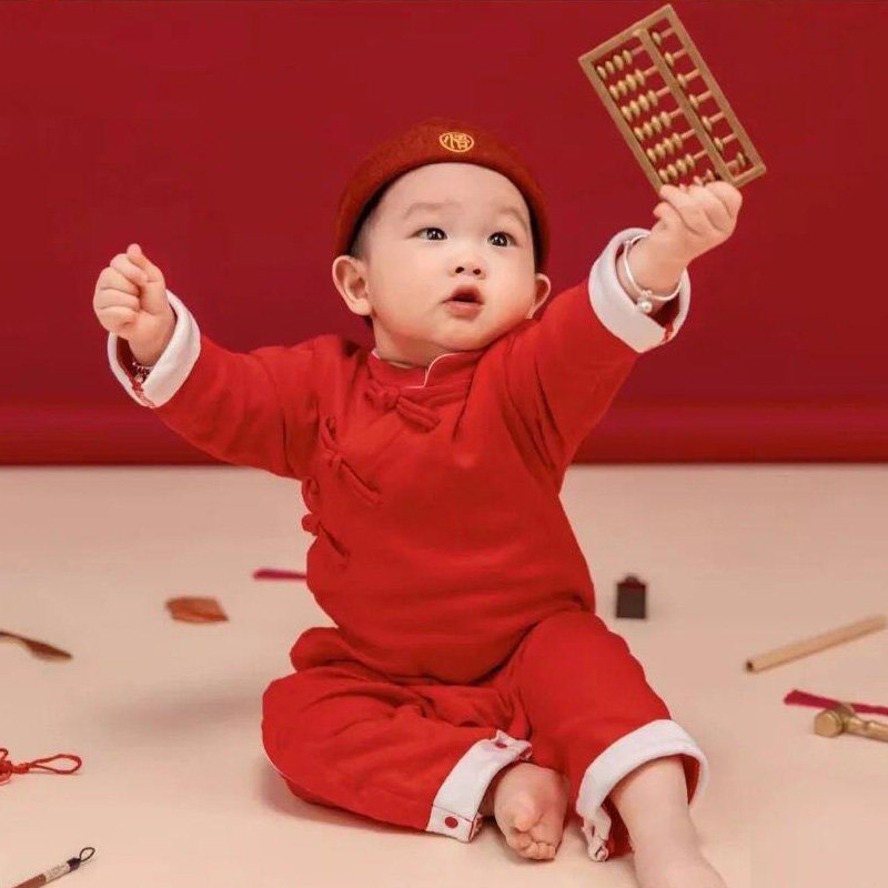 Baby's Summer Catch Weekly Dresses Chinese Tang Wears One-week Year Back Back Back