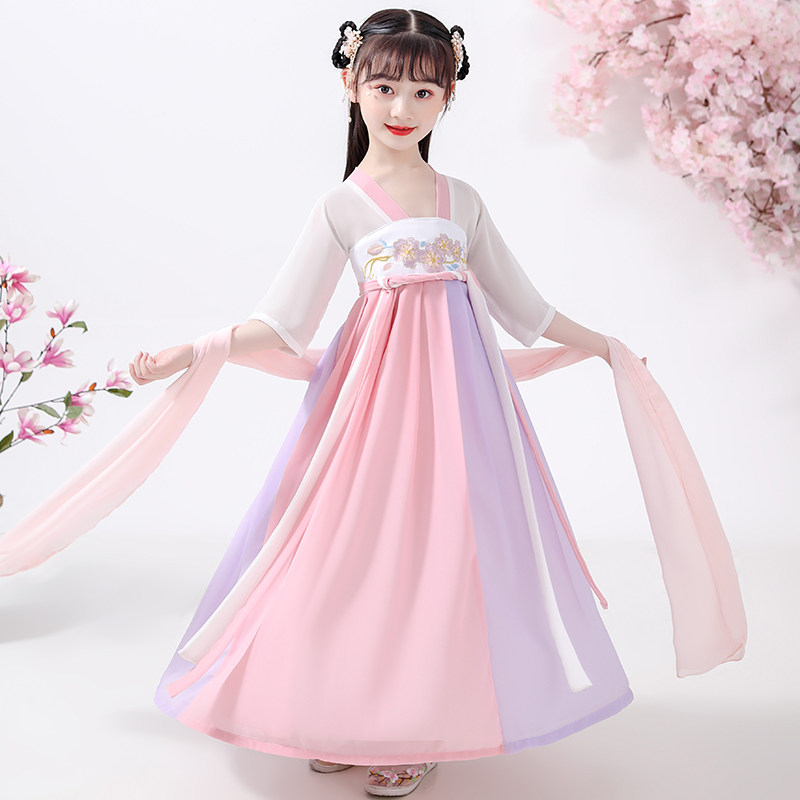 Hanfu Girls Kimono Dress Chinese style summer children's costume Super Fairy elegant Cherry Blossom Princess dress girl Tang dress