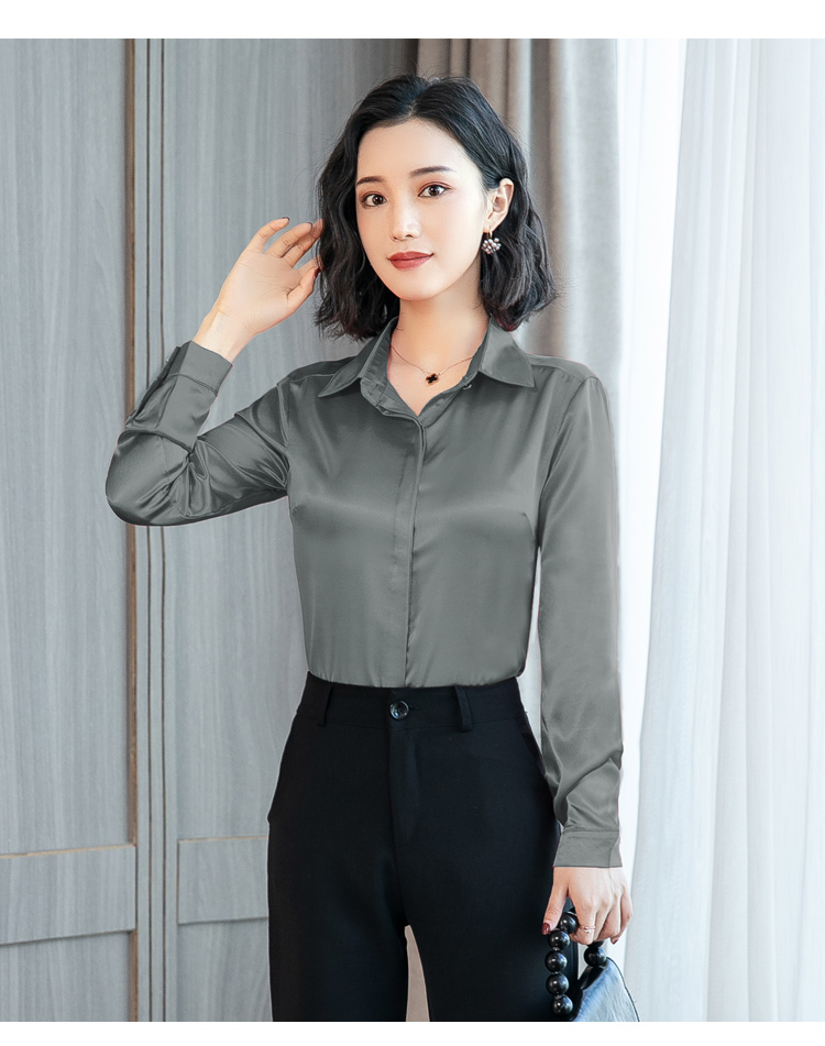 VK旗艦店 韓國風復古氣質淑女彈力緞面襯衫長袖上衣