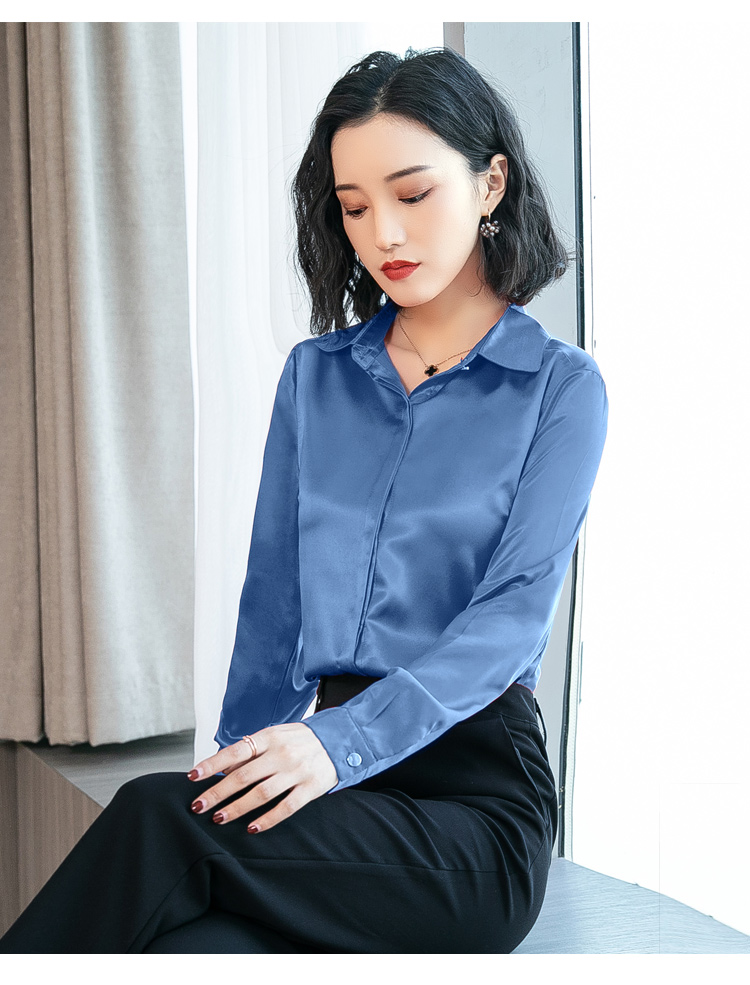 VK旗艦店 韓國風復古氣質淑女彈力緞面襯衫長袖上衣