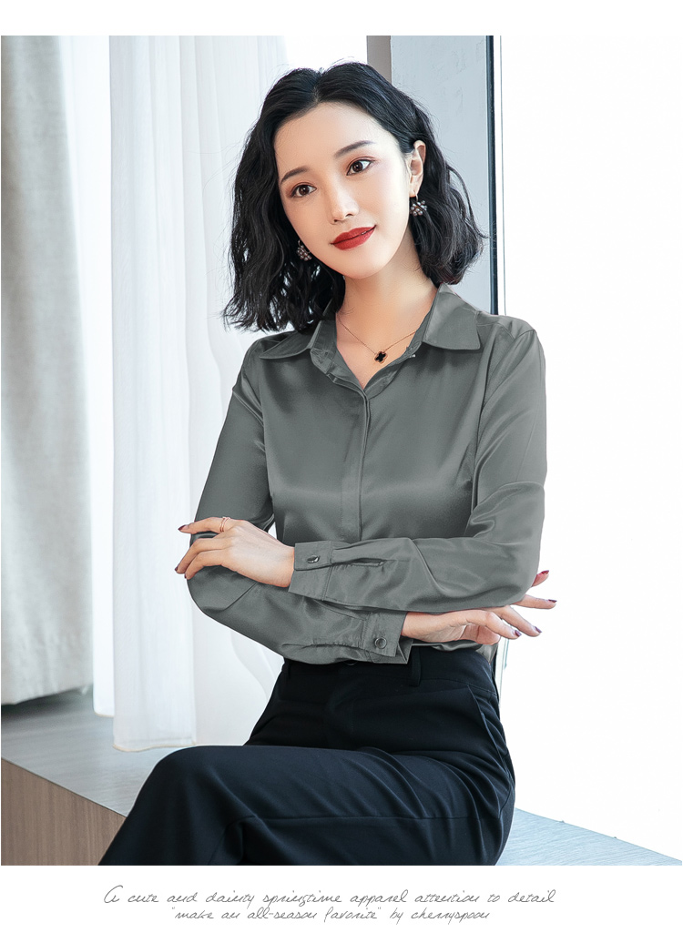 VK旗艦店 韓國風復古氣質淑女彈力緞面襯衫長袖上衣