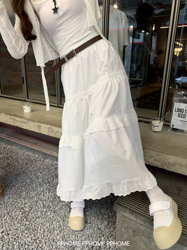 Домашняя Pphome ~ сладкая и прохладная двойная ремонта тяжелая промышленность Полая кружевная юбка для женщин в летней белой юбке с длинной юбкой