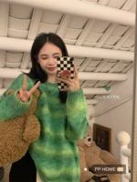 Милый зимний трикотажный свитер, оверсайз, круглый воротник, градиент