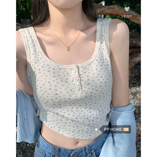 Свежая летняя приталенная короткая майка топ, цветочный принт