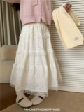 Pphome Homeed ~ Ранняя весенняя сказочная юбка белая кружевная юбка нежная тяжелая промышленность кружевное торт Длинная юбка
