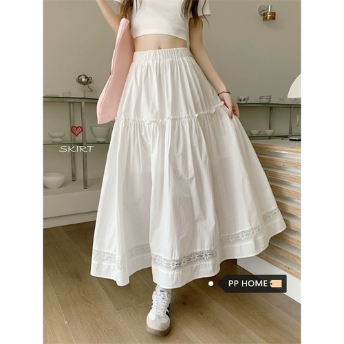 Белая кружевная юбка, высокая талия