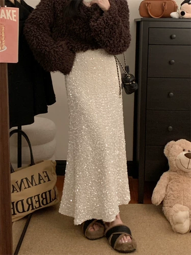 Дизайнерские осенние блестки для ногтей, поясная сумка, длинная юбка, тренд сезона, высокая талия, рыбий хвост