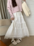 Pphome Homeed ~ Ранняя весенняя сказочная юбка белая кружевная юбка нежная тяжелая промышленность кружевное торт Длинная юбка
