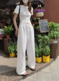 PPHOME甜欲绵绵~辣妹短款百搭白色短袖+ins风白色宽松阔腿直筒裤