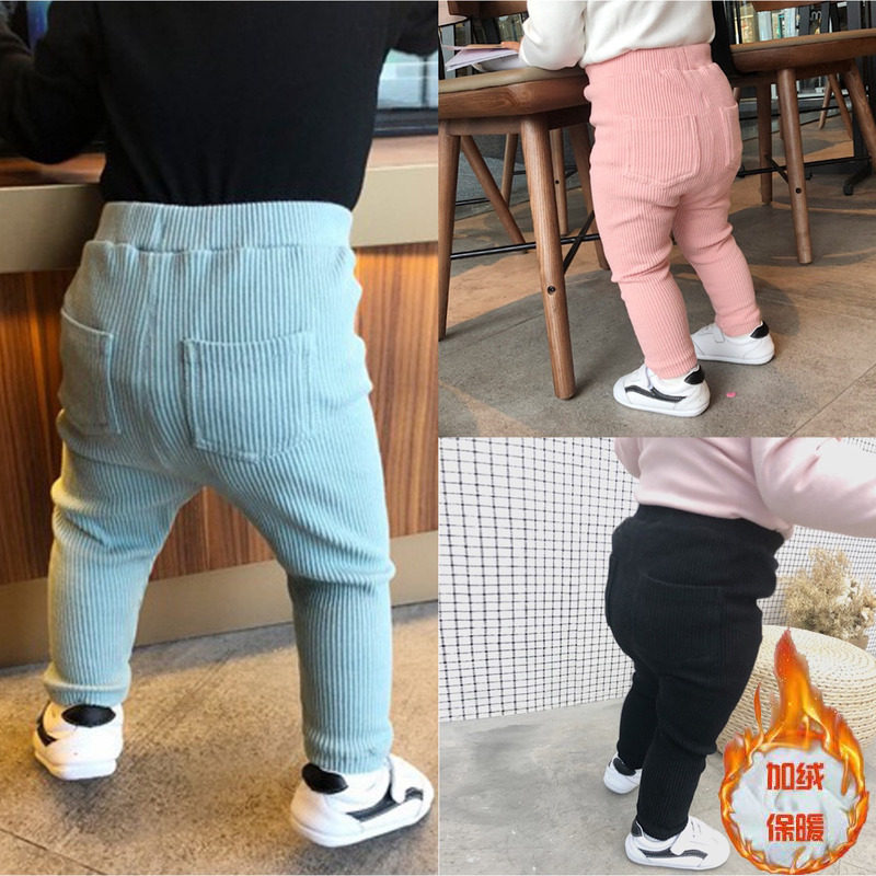Baby large PP pants spring autumn style with velvety female baby outside wearing autumn and winter children pure cotton pants girl thin suede inner lap pants