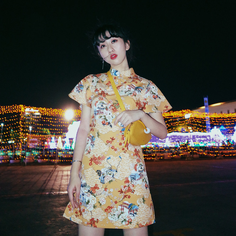 Chicks Pussy Classmates Homemade Unique Wood Pavilions Qipao Young Girl 2022 New Chinese Wind Ocean Dress