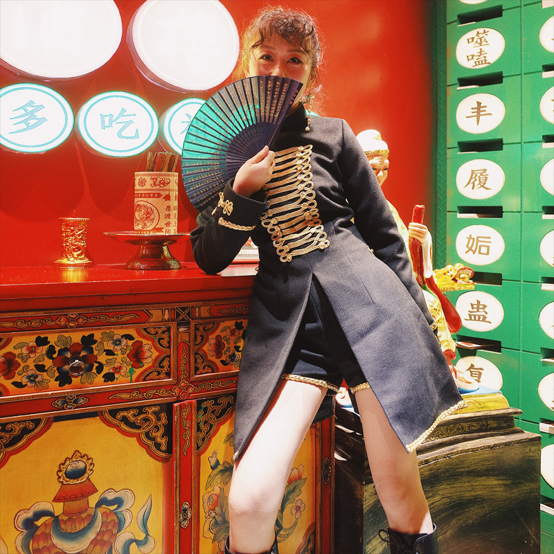 Yellow Pussy Classmates Original Homemade < Half City Smoke Sand > Warlord Wind Spring Autumn Long Sleeve Improved Qipao Shorts Suit