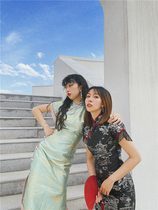 The Yellow Pussy original brought with the Cangwave Pavilion Heavy work jacquard Chinese wind full opening crystal flow Su Long qipao dress