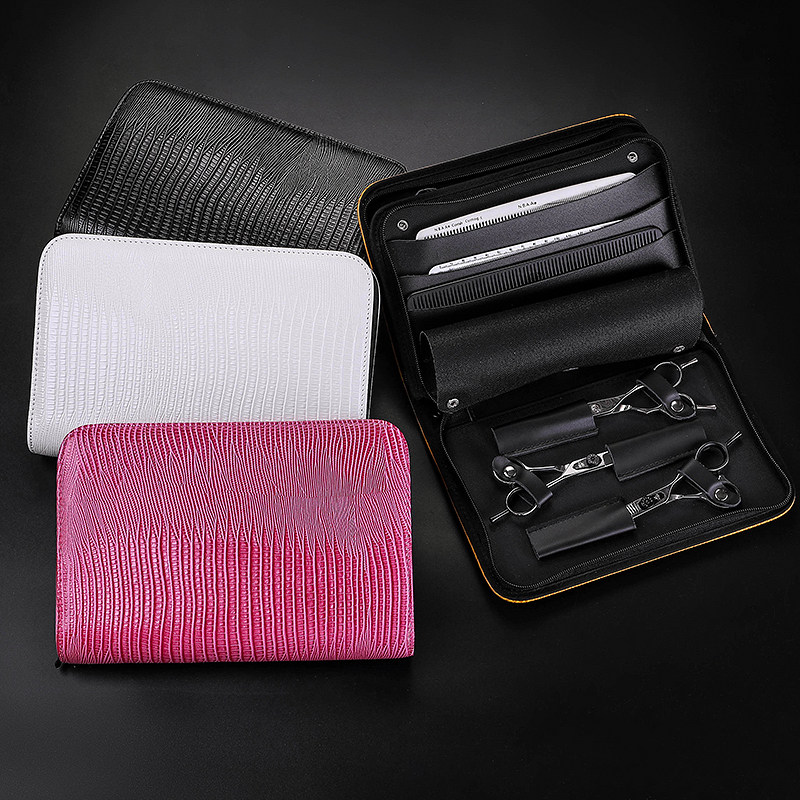 Genuine Leather Buckle Scissors Bag Beauty Hairdresser PET ARTIST SCISSORS KIT FOLD PACK DOUBLE PULL CHAIN HAND GRAB BAG MULTICOLORED OPTIONAL
