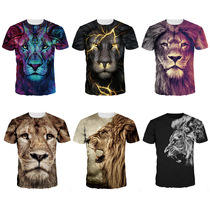 Lion head print short-sleevered bottoming shirt men T-shirt