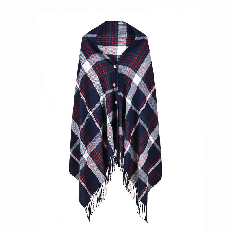 Women shawl fashion plaid button scarf cloak with a CASK