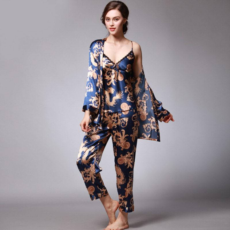 3PCS Soft pajamas ladies robes women suit Комплект