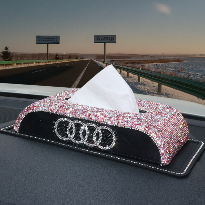 Car tissue box Audi a4la6l diamond-studded rhinestone creative car interior decoration supplies Daquan women's car toilet paper box