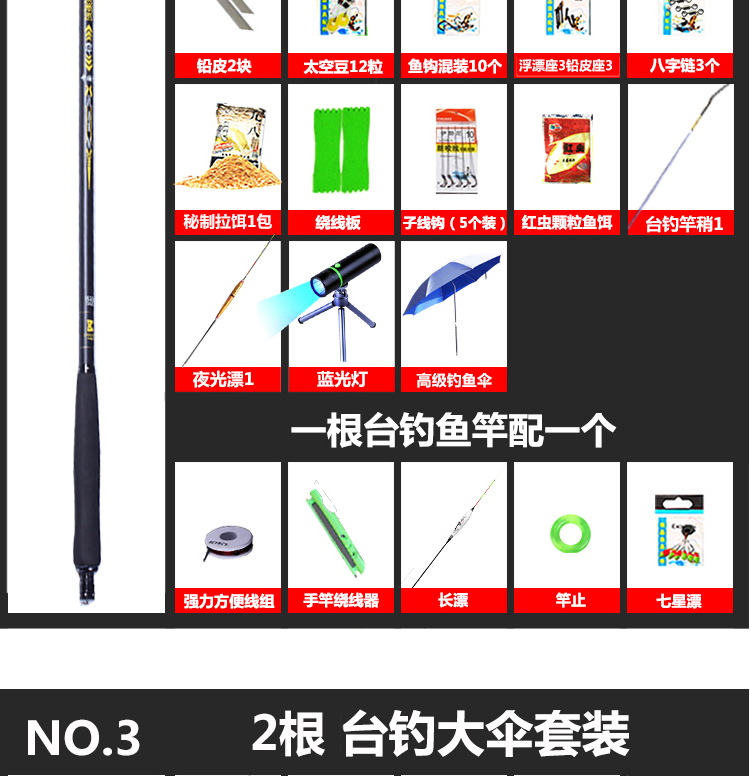 Thiết bị câu cá đêm 28 siêu cứng Đài Loan cần câu cá carbon bộ kết hợp đầy đủ bộ dụng cụ câu cá câu mực cần câu