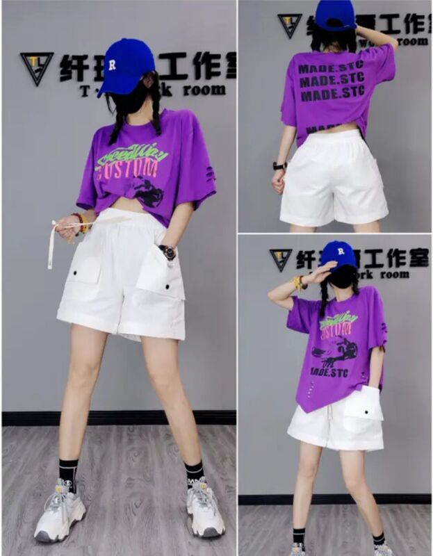 Xianruixue Summer New Shuffle Dance Shorts Set Ghost Step Dance Cotton Short-Sleeved Shorts Square Dance Team Uniform Casual Trendy