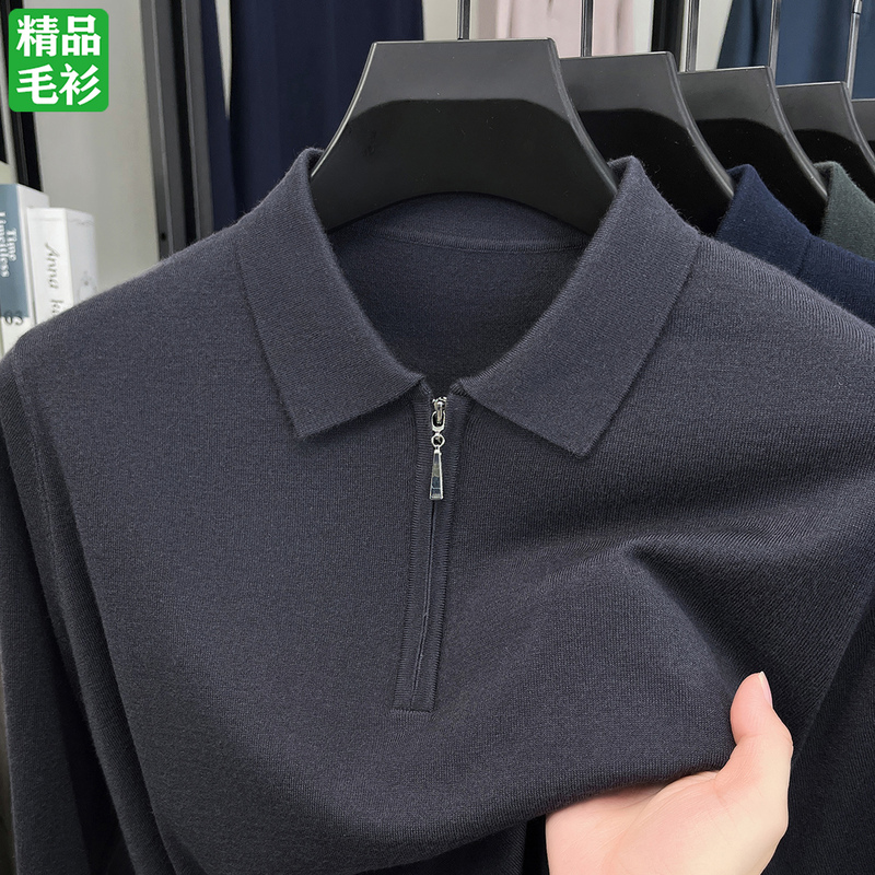 2026 New Model Puyuan Wool Sweater for Men, Spring and Autumn Thin Collared Base Sweater, Men's High-End Business Cashmere Sweater