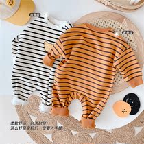 Baby clothes spring and autumn stripes jumpsuit cotton foreign men and women baby ha clothes newborn casual out climbing clothes