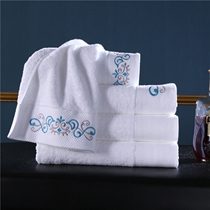 Five-star hotel special bath towel towel three-piece suit Hotel pure cotton white toiletries embroidered word printed logo